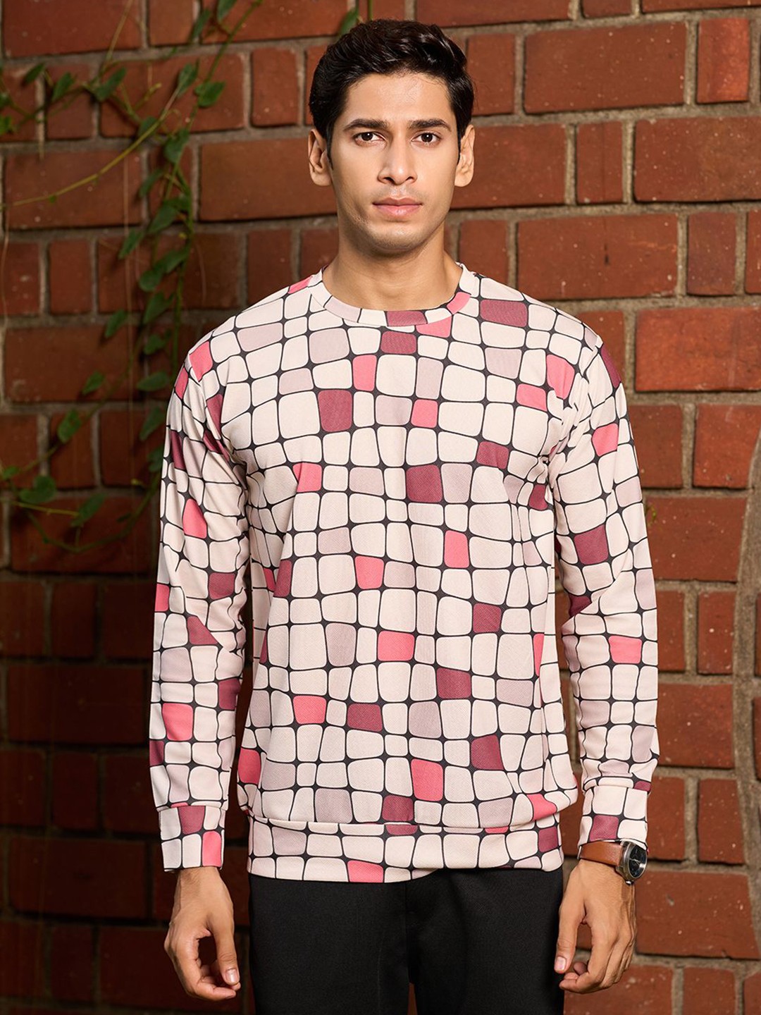 

Fashion FRICKS Men Checked Henley Neck Pockets T-shirt, Multi