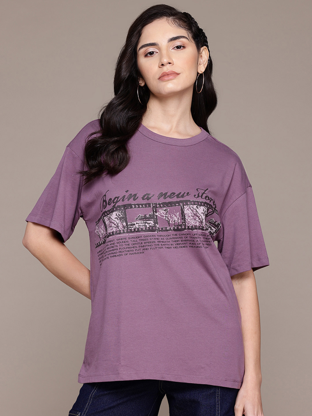 

The Roadster Lifestyle Co. Printed Relaxed T-shirt, Mauve
