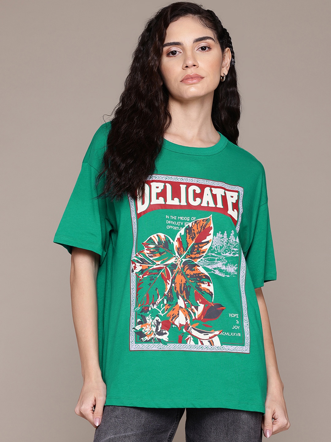 

The Roadster Lifestyle Co. Printed Pure Cotton T-shirt, Green