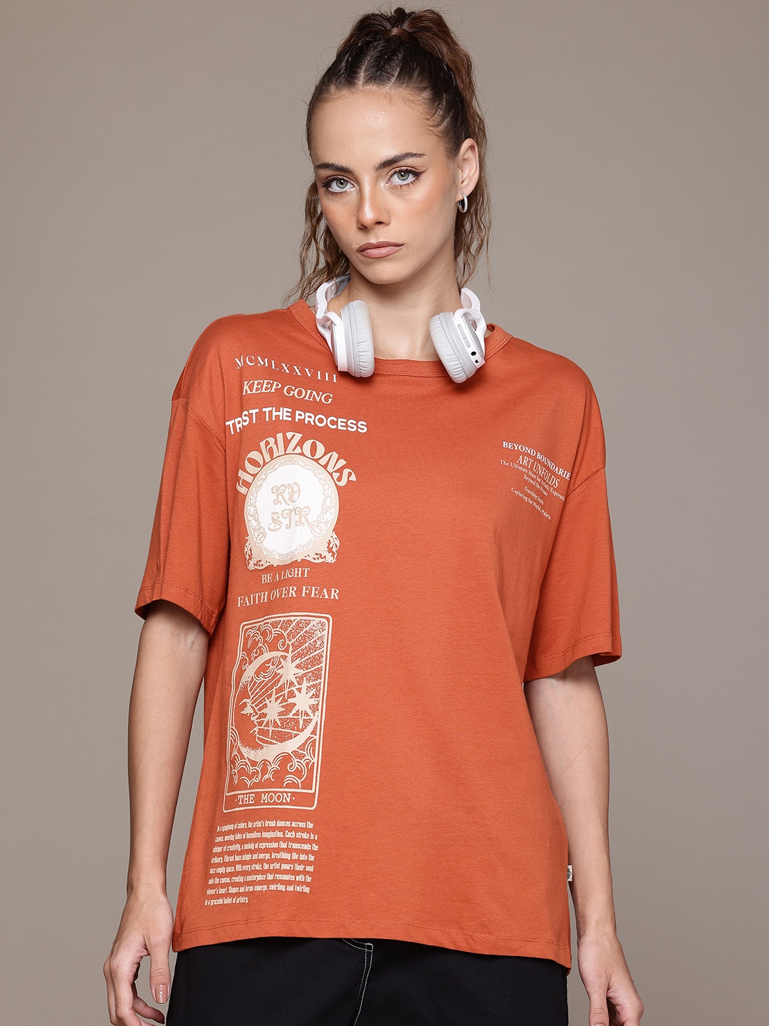 

The Roadster Lifestyle Co. Printed Pure Cotton T-shirt, Orange