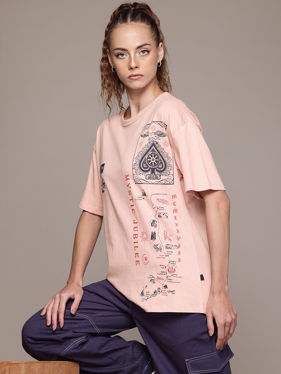 

The Roadster Lifestyle Co. Printed Pure Cotton T-shirt, Pink