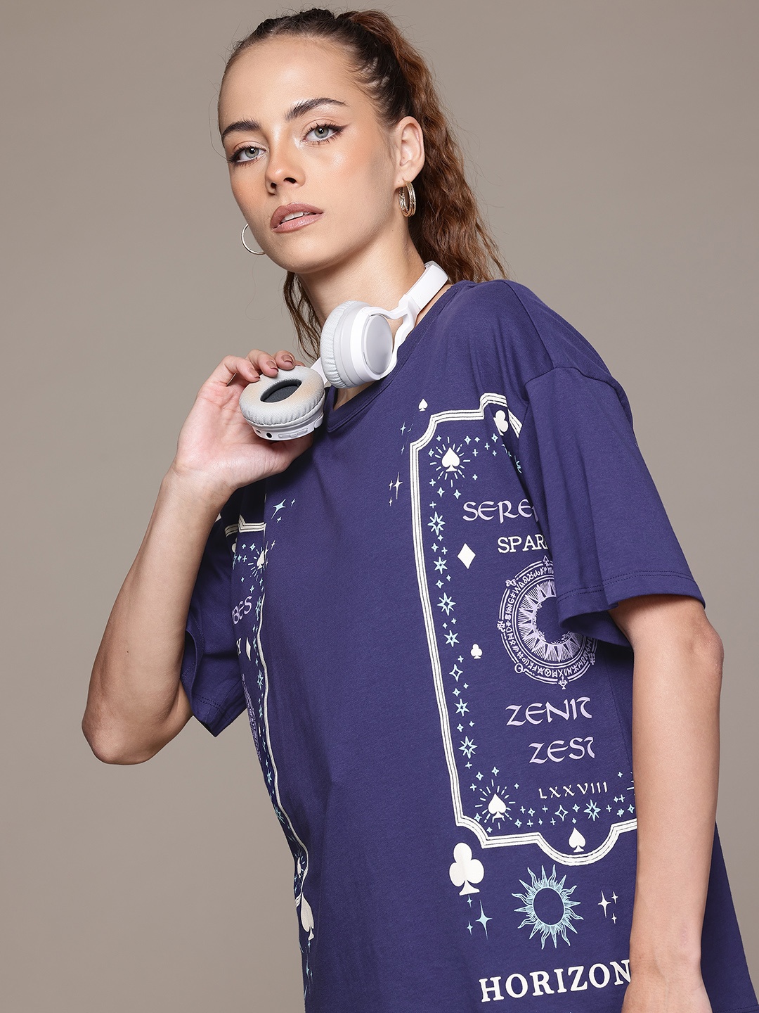 

The Roadster Lifestyle Co. Printed Pure Cotton T-shirt, Blue
