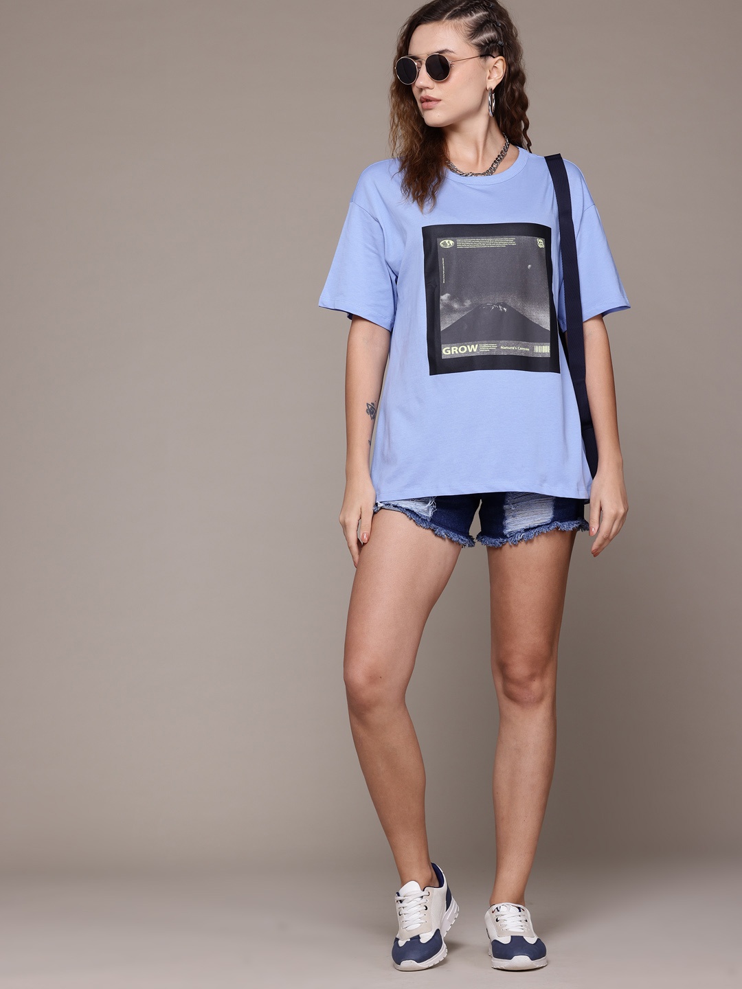 

The Roadster Lifestyle Co. Women Printed Pure Cotton Relaxed Fit T-shirt, Blue