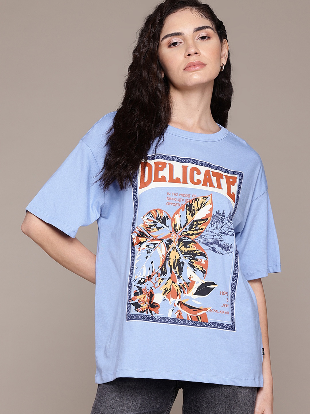 

The Roadster Lifestyle Co. Printed Relaxed Pure Cotton T-shirt, Blue