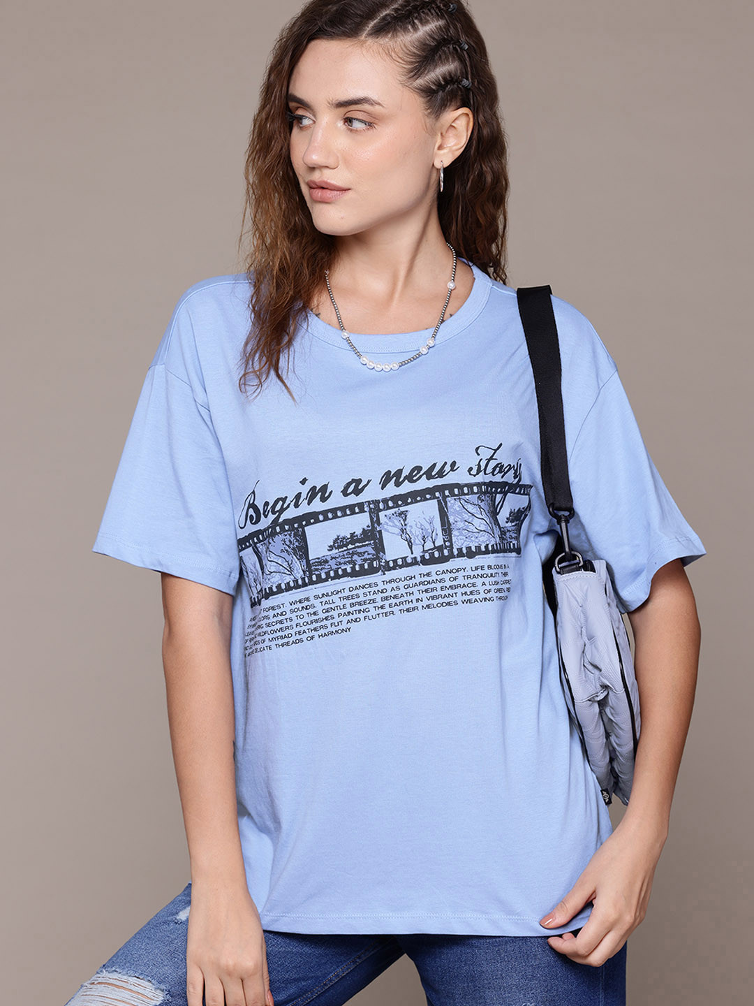 

The Roadster Lifestyle Co. Women Printed Pure Cotton Relaxed Fit T-shirt, Blue