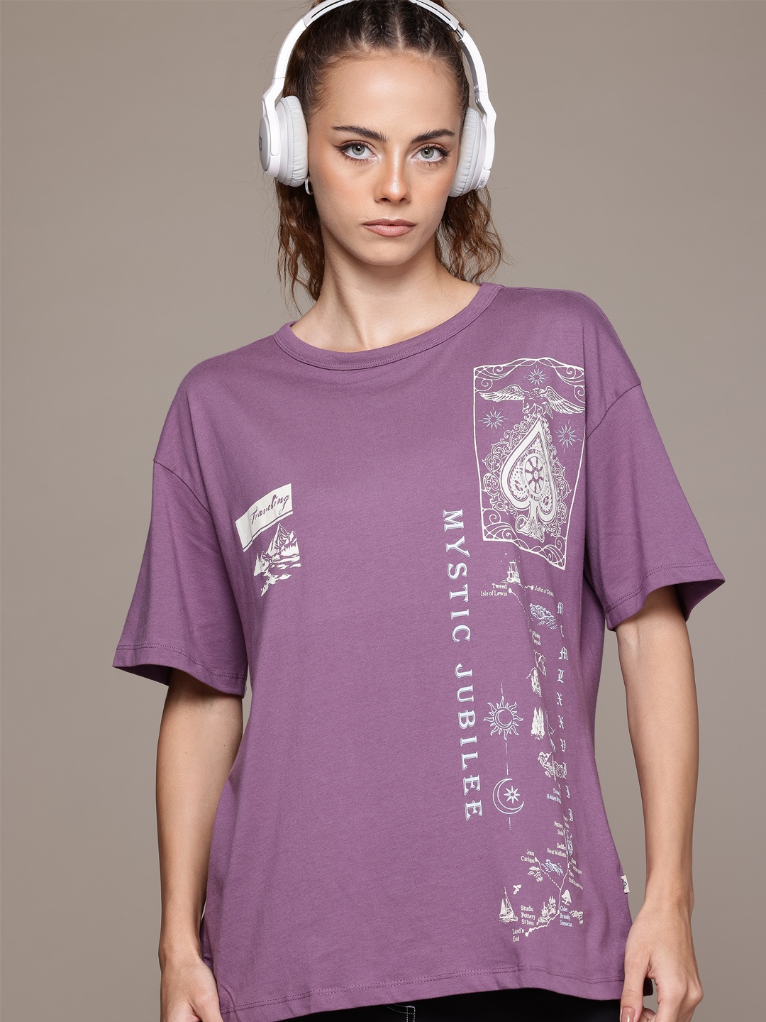 

The Roadster Lifestyle Co. Printed Pure Cotton T-shirt, Purple