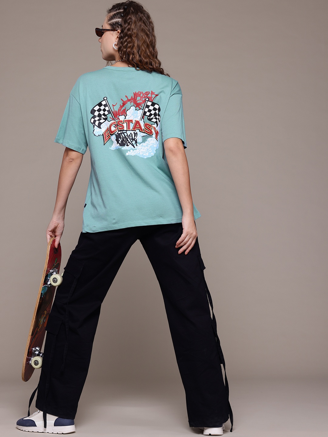 

The Roadster Lifestyle Co. Printed Drop-Shoulder Sleeves Pure Cotton T-shirt, Green