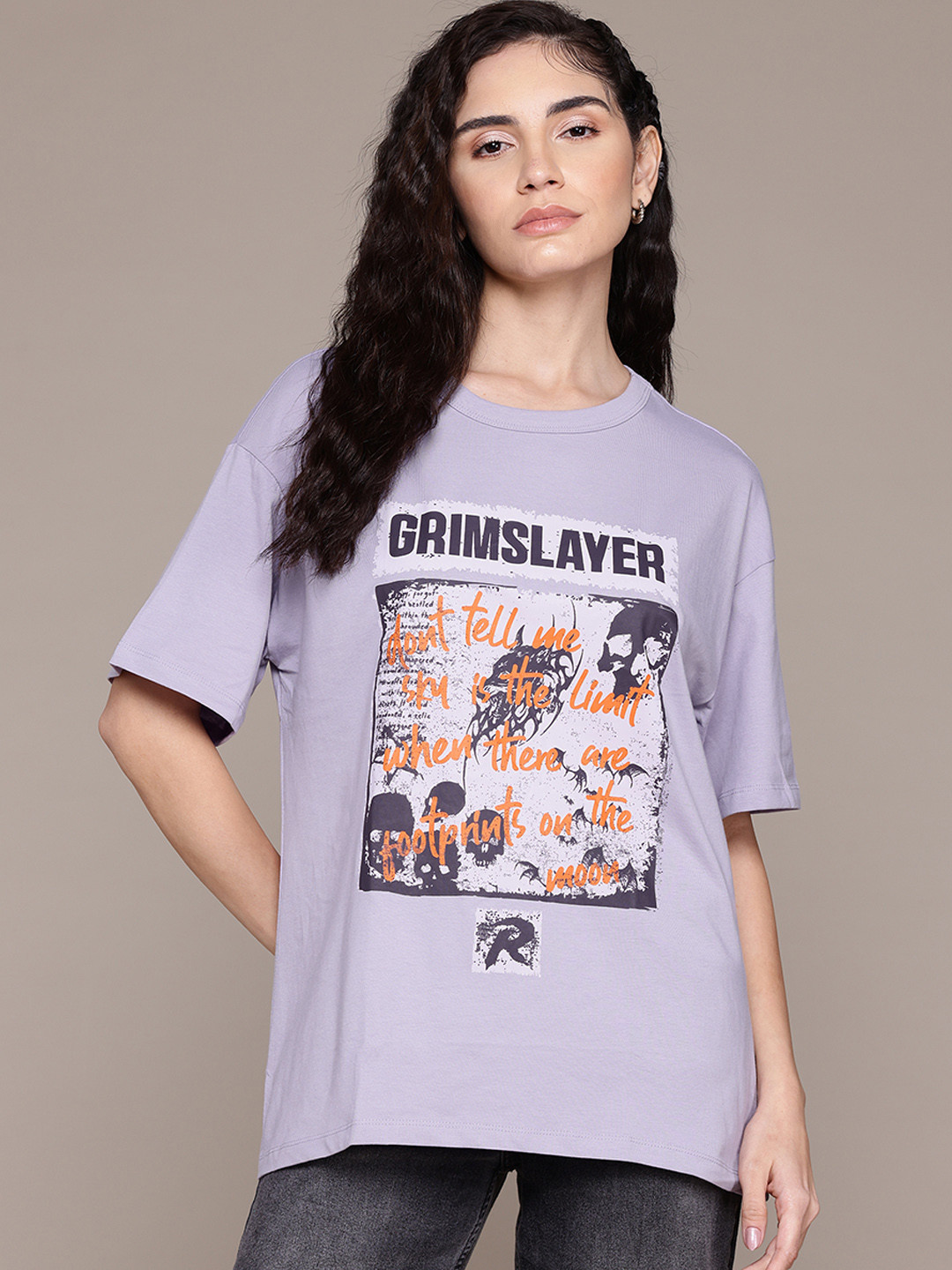 

The Roadster Lifestyle Co. Printed Pure Cotton Oversized T-shirt, Lavender