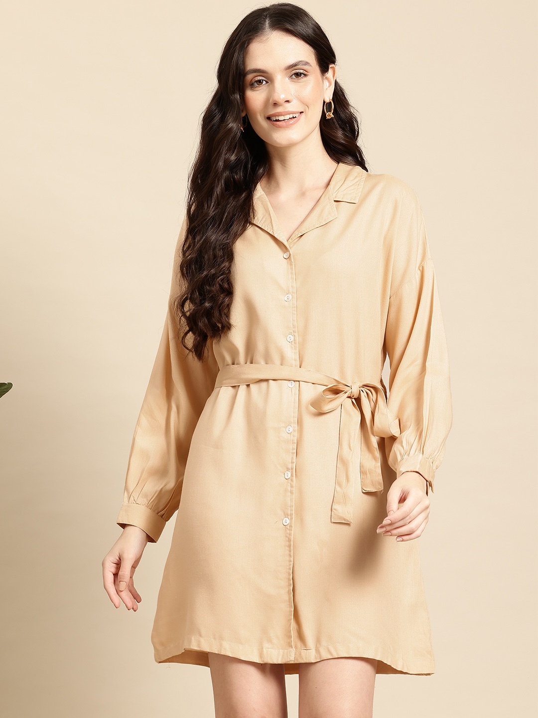 

Mast & Harbour Shirt Dress with Belt, Beige