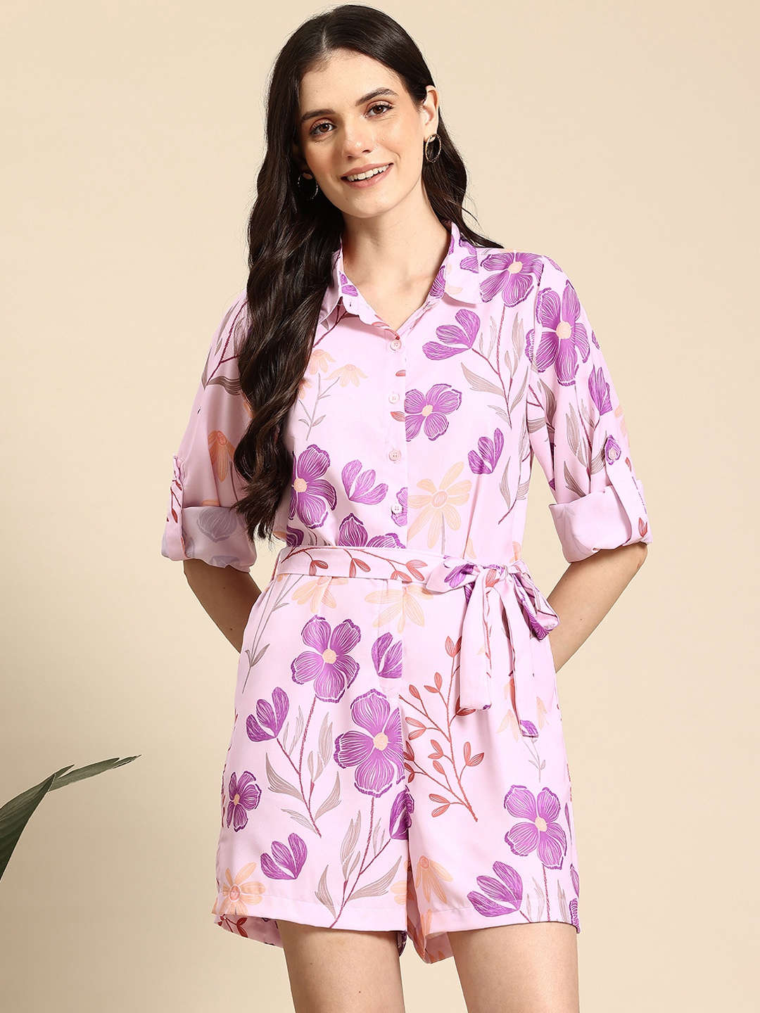 

Mast & Harbour Belted Floral Print Playsuit, Pink