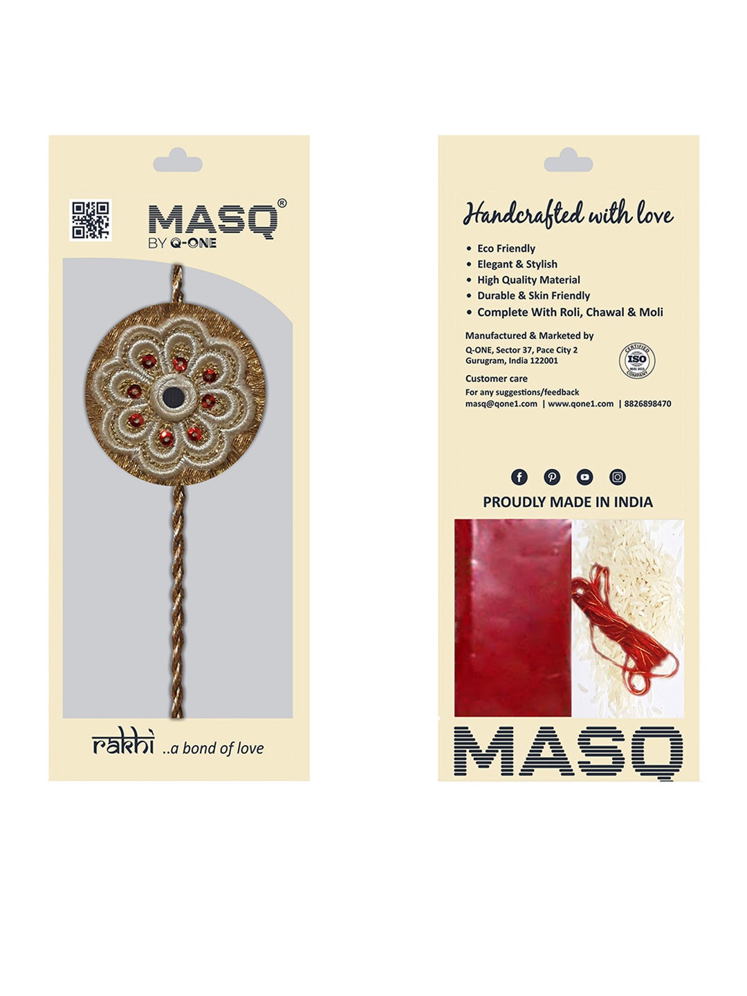 

MASQ Set of 3 Beaded Thread Rakhis, Red
