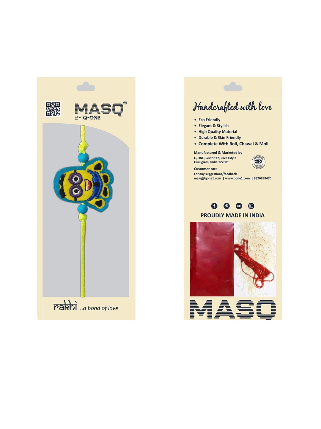 

MASQ Boys Set of 3 Beaded Thread Rakhis, Red