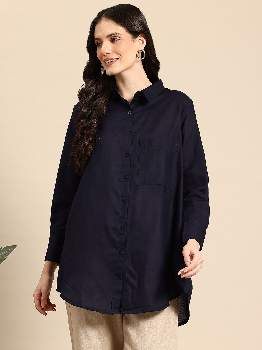 

Mast & Harbour Longline Casual Shirt, Navy blue