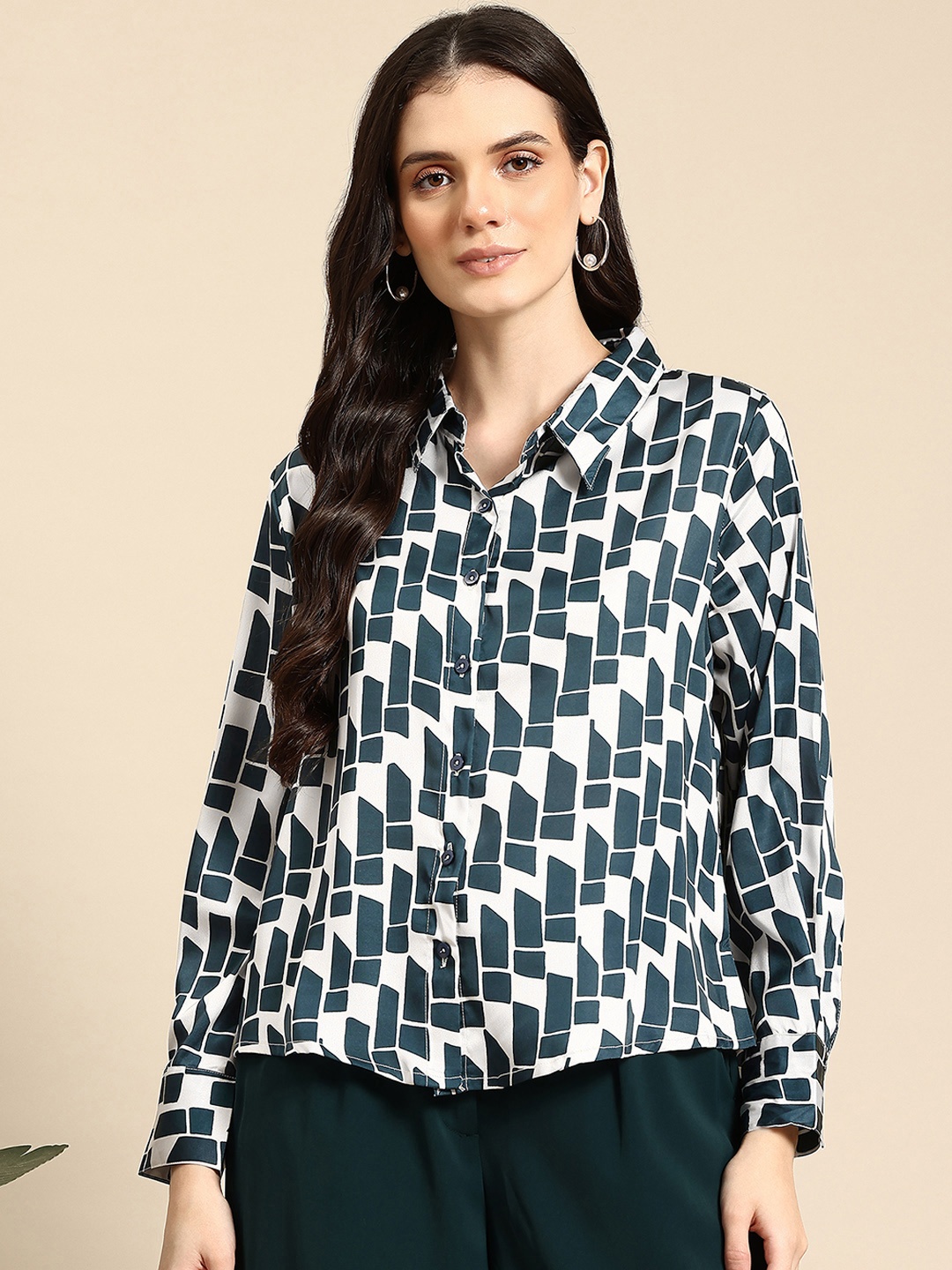 Mast & Harbour Opaque Printed Casual Shirt, White