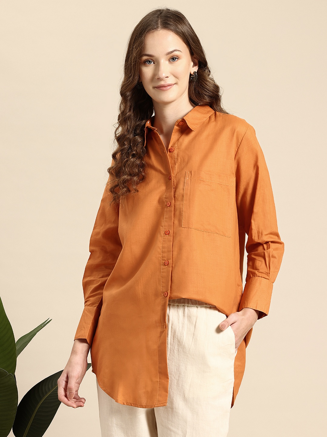 

Mast & Harbour Longline Casual Shirt, Orange