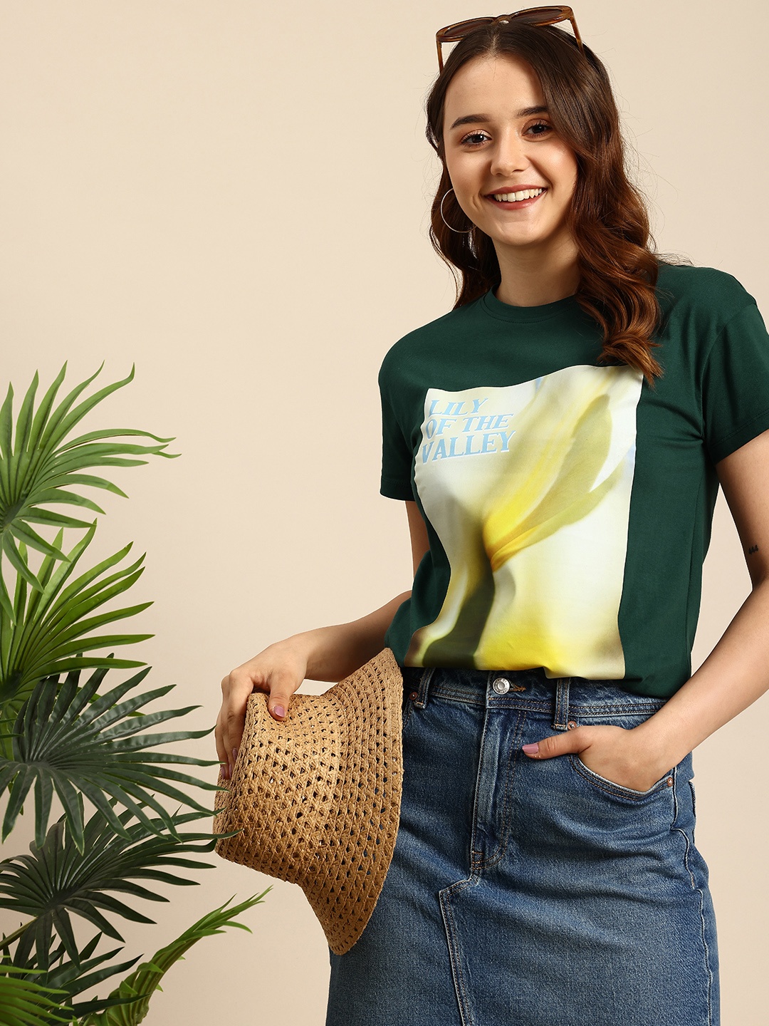 

Mast & Harbour Graphic Printed Pure Cotton T-shirt, Green