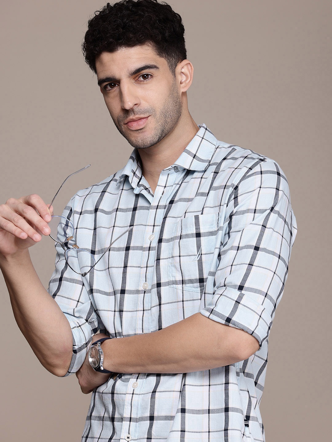 

Nautica Pure Cotton Classic Opaque Checked Casual Shirt, Blue