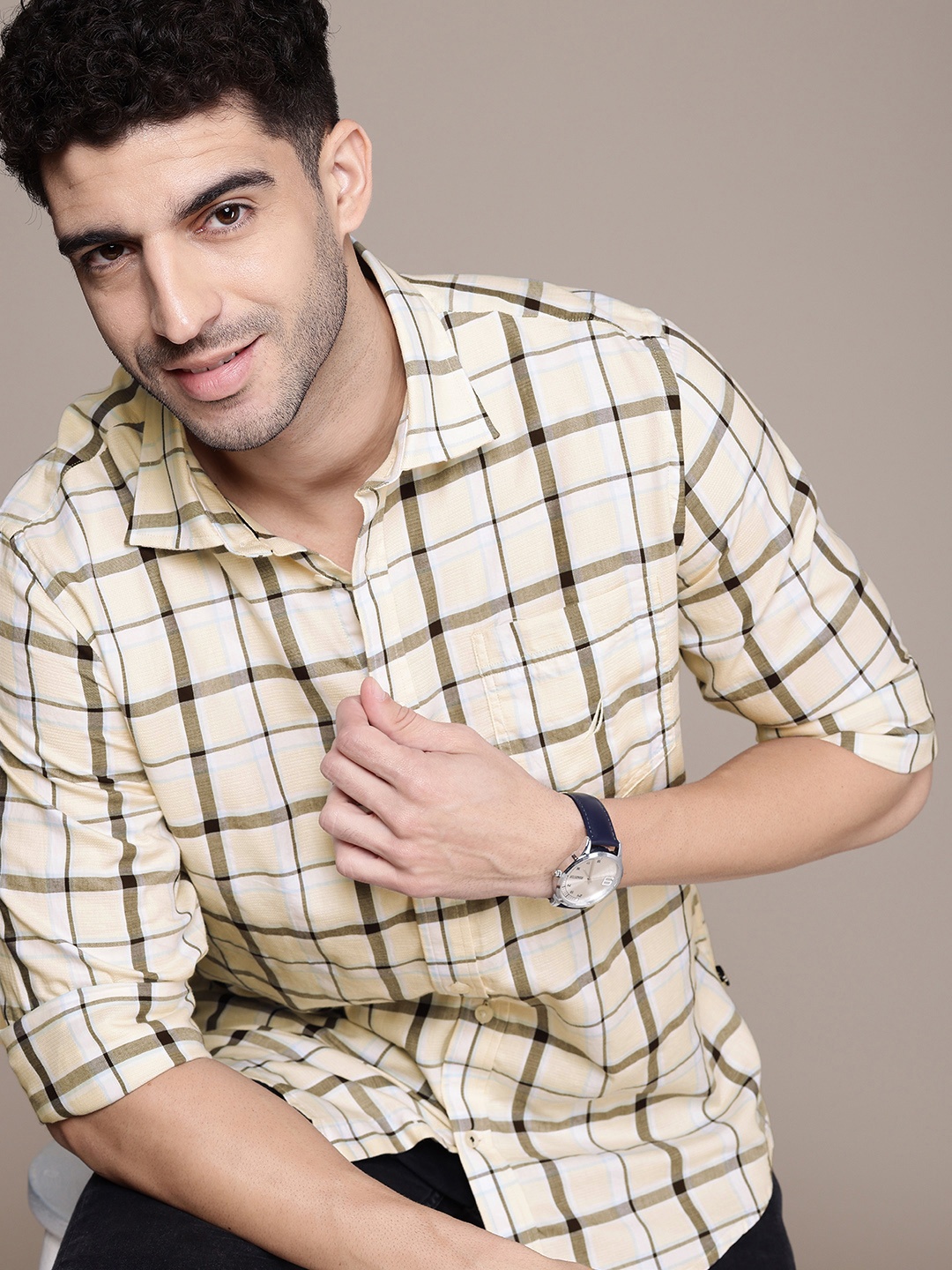 

Nautica Classic Checked Pure Cotton Casual Shirt, Yellow
