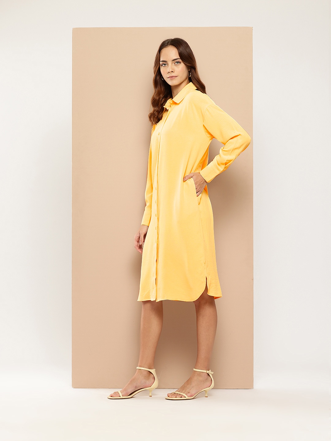 

her by invictus Crinkled Shirt Dress, Yellow