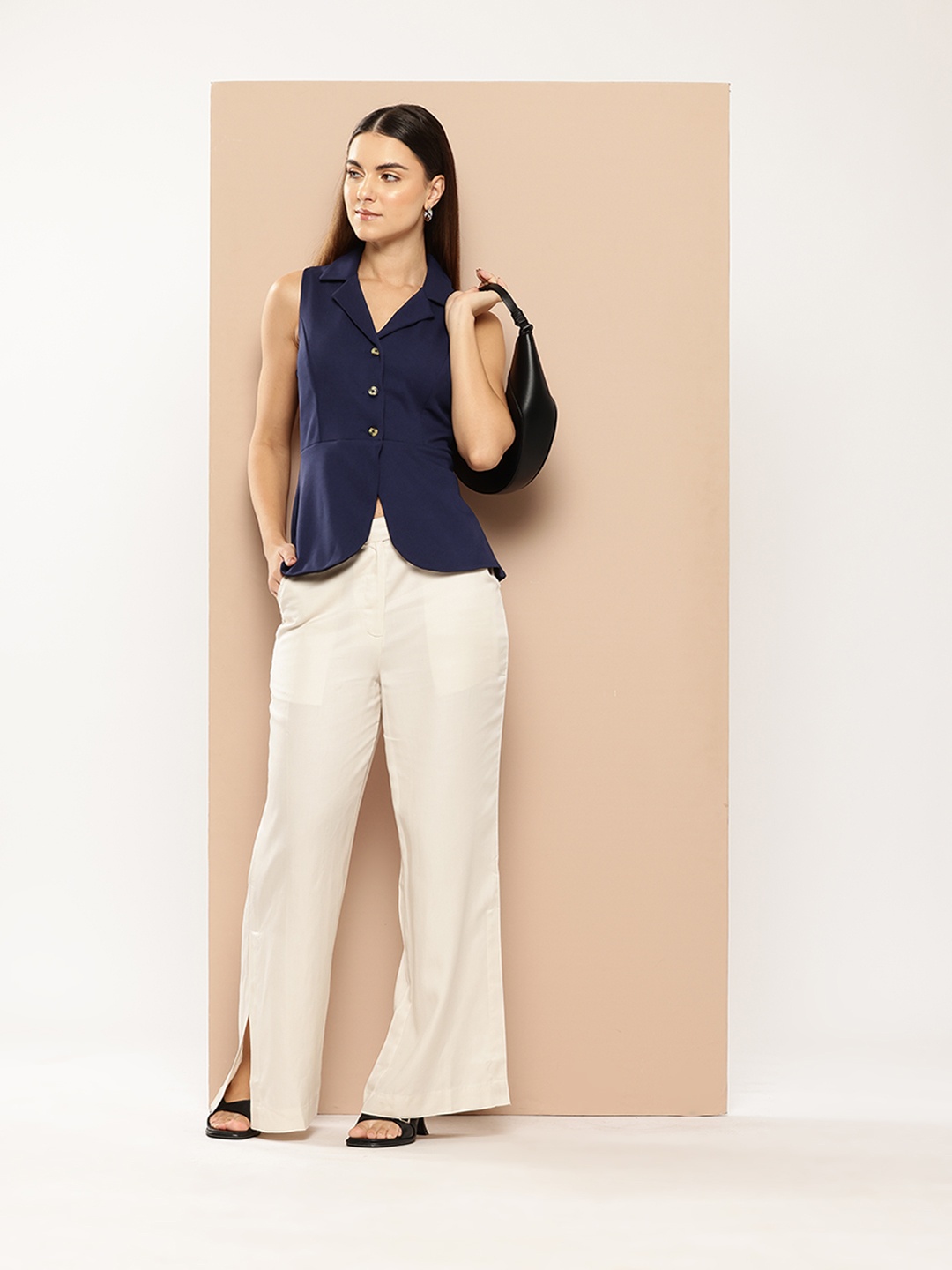 

her by invictus Lapel Collar Shirt Style Top, Navy blue