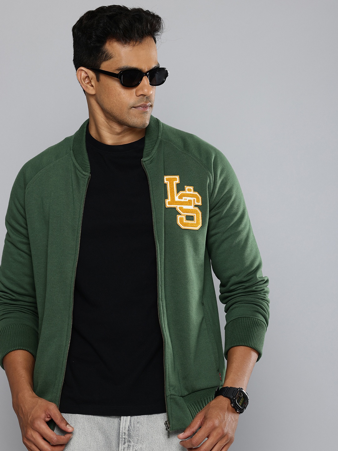 

Levis Brand Logo Applique Front Open Sweatshirt, Green
