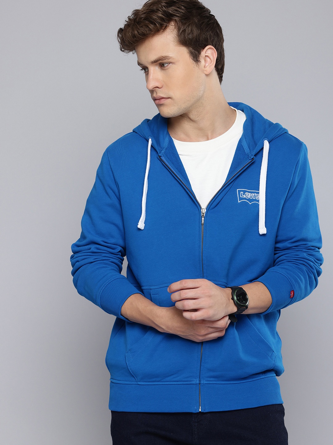 

Levis Pure Cotton Front Open Hooded Sweatshirt, Blue