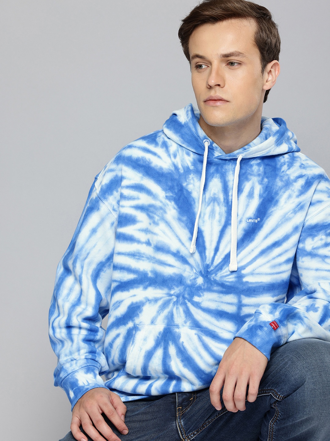 

Levis Tie-Dye Hooded Pure Cotton Sweatshirt, Blue