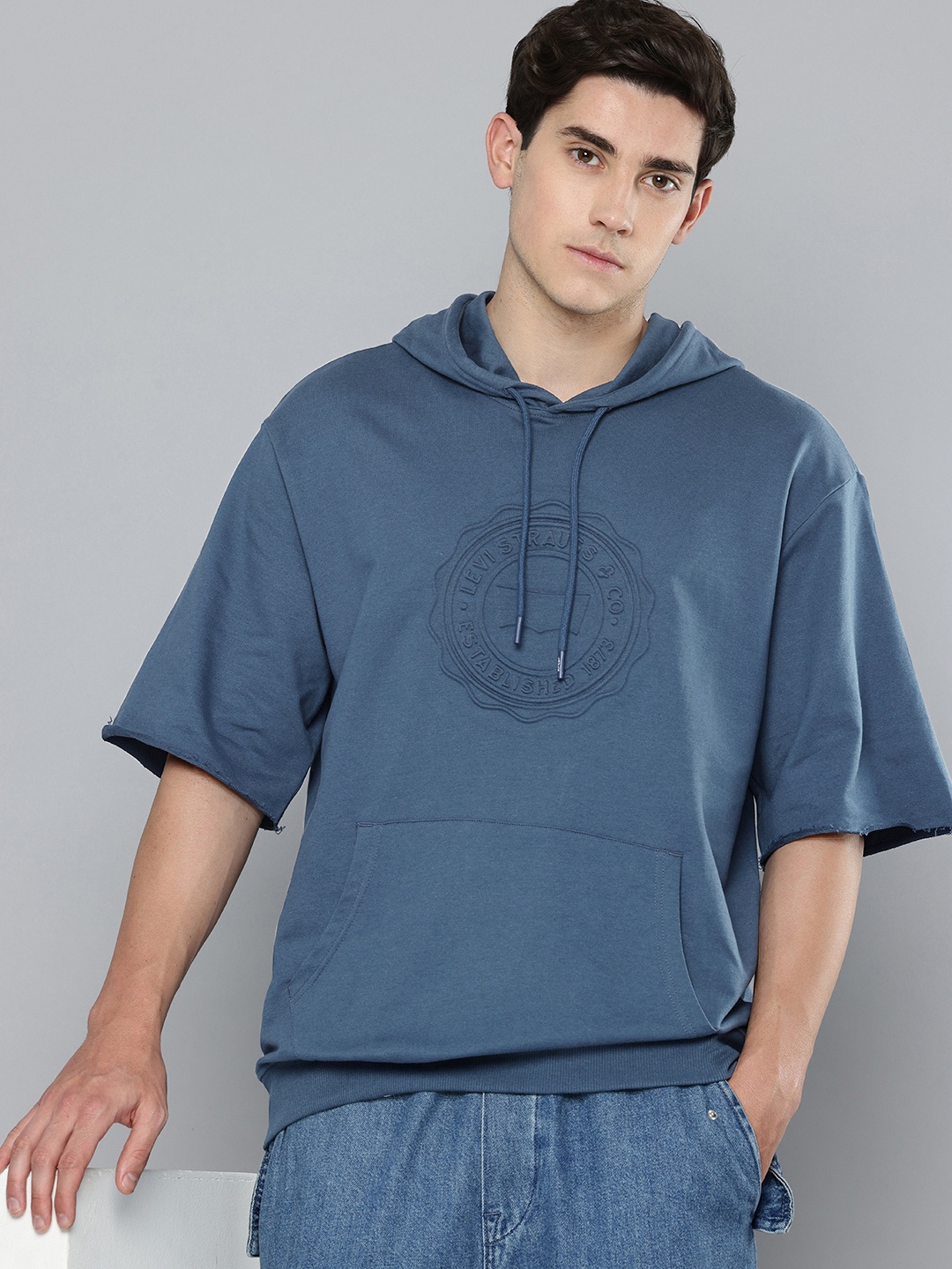 

Levis Embossed Hooded Pure Cotton Sweatshirt, Blue