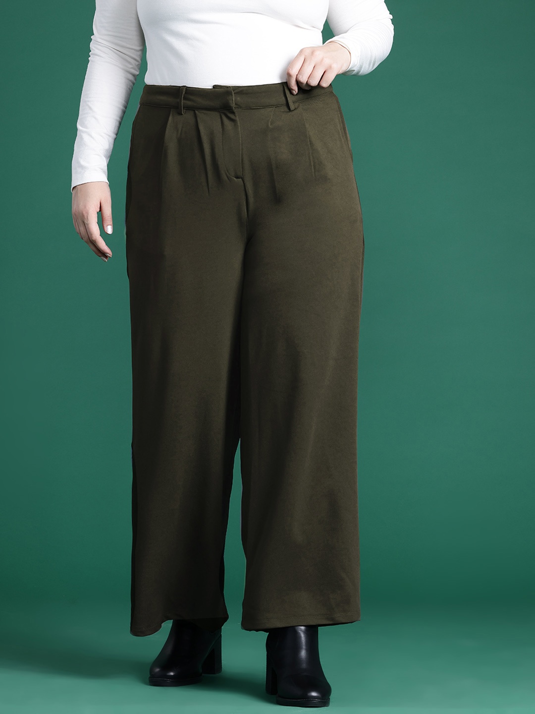 

DressBerry Curve Women Wide Leg Trousers, Olive