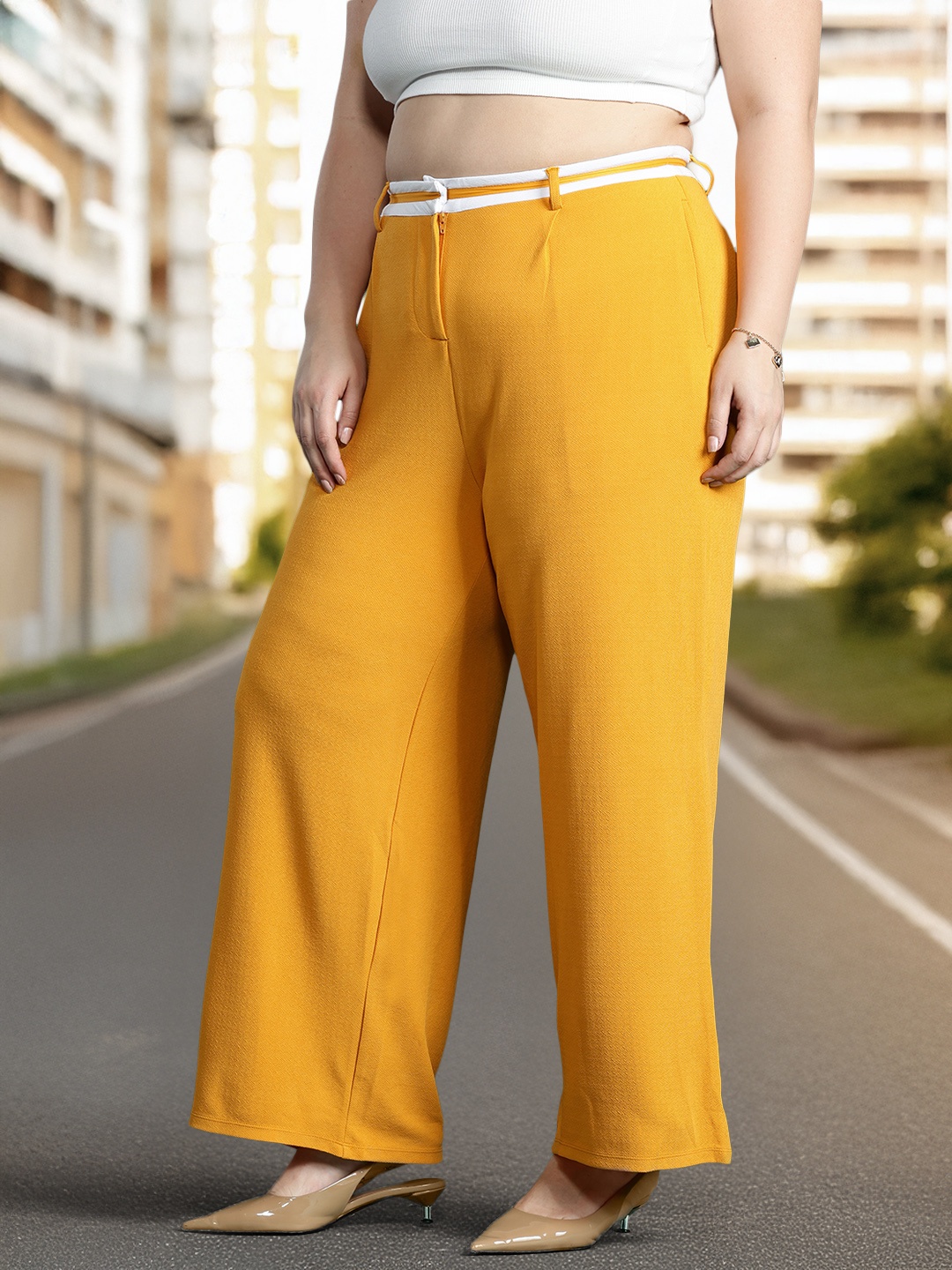 

DressBerry Curve Women Parallel Trousers, Yellow