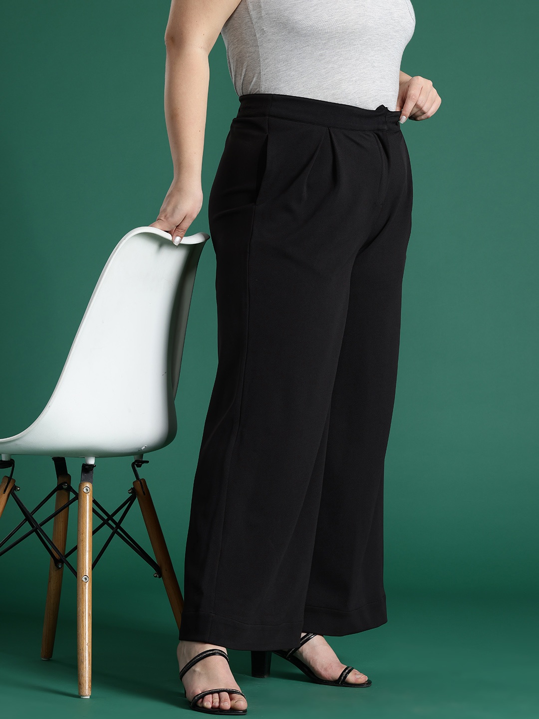 

DressBerry Curve Plus Size Women Pleated Wide Leg Trousers, Black