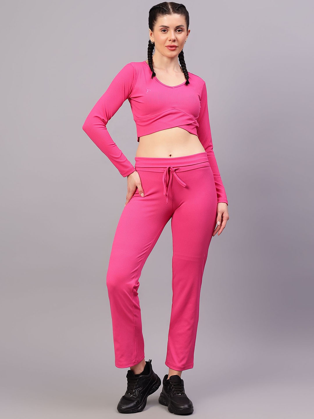 

Trenz Ribbed Crop Top With Trouser, Fuchsia