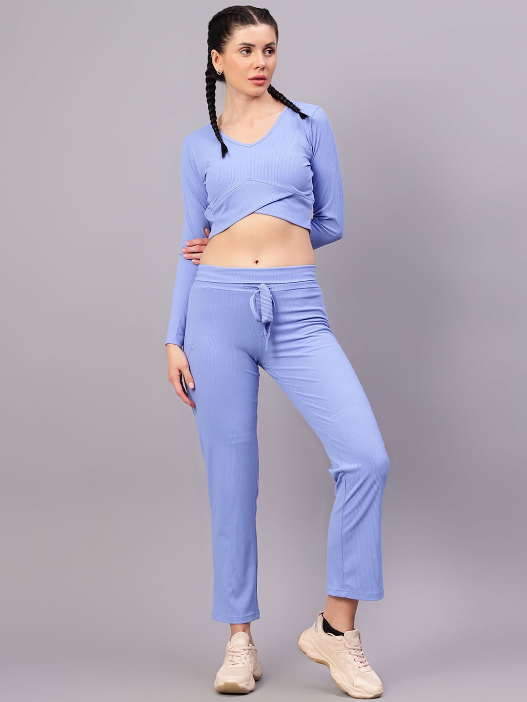

Trenz Ribbed Crop Top With Trouser, Blue