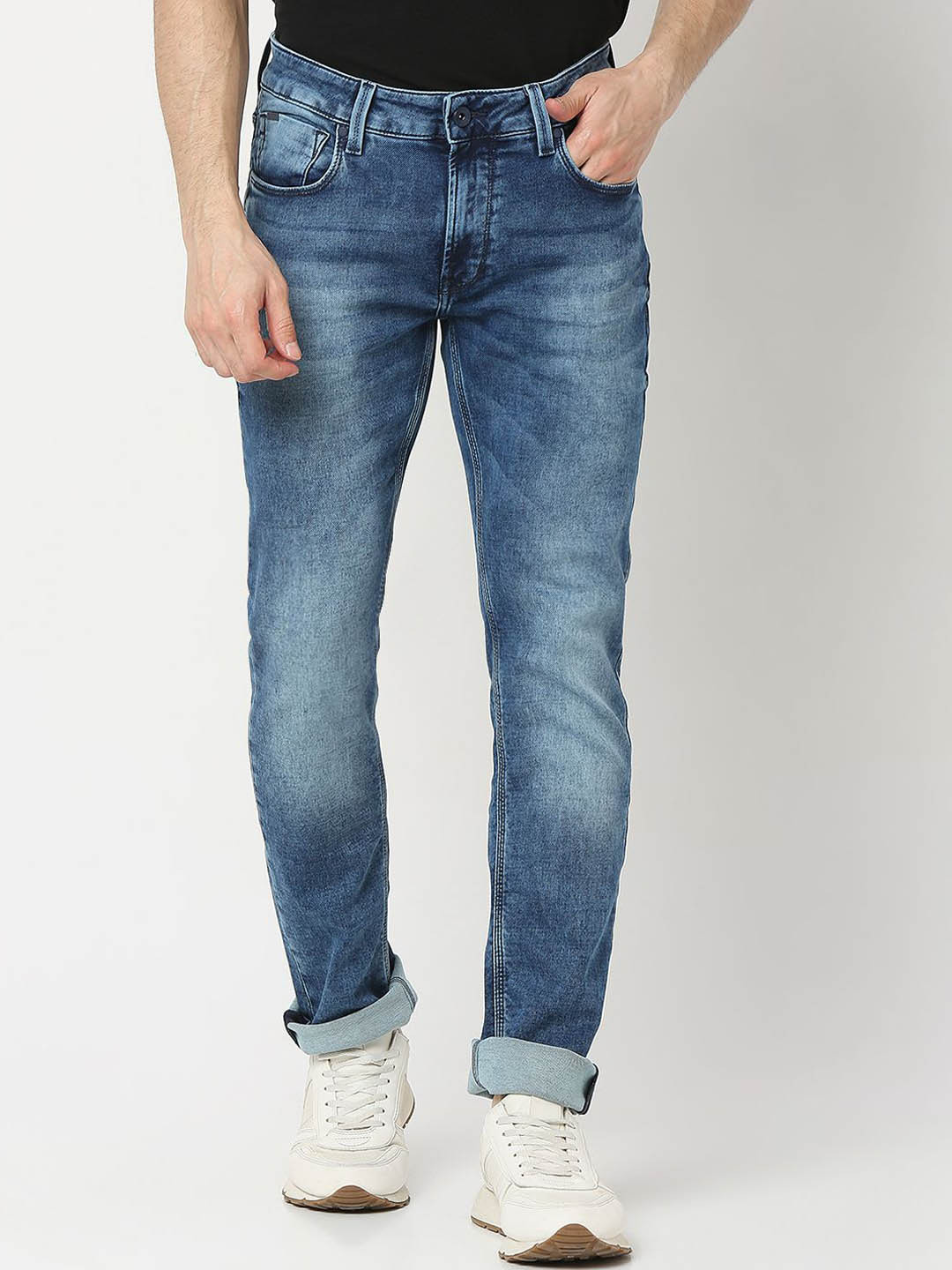 

SPYKAR Men Mid-Rise Heavy Fade Stretchable Jeans, Blue