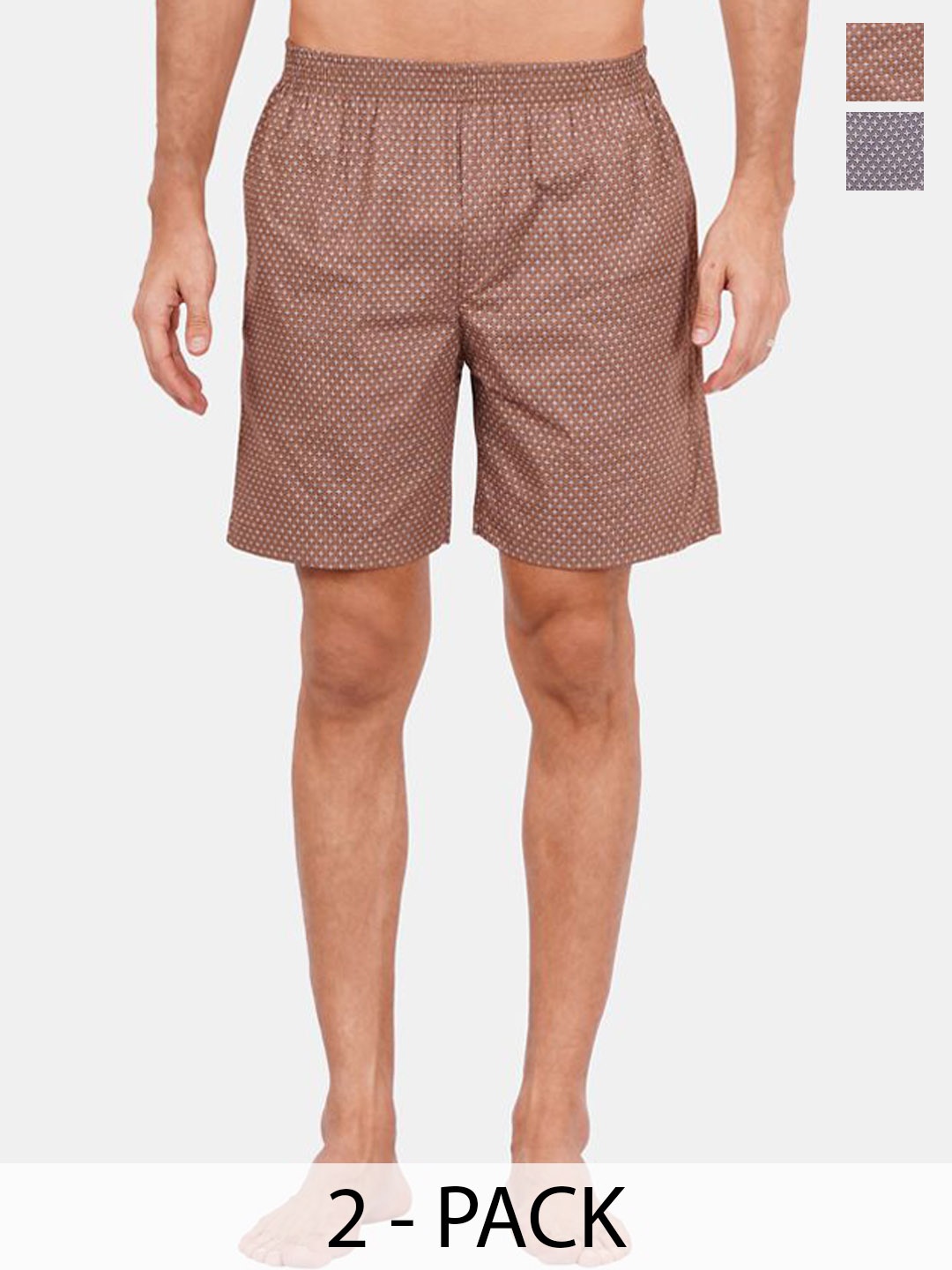 

Fleurt Pack Of 2 Printed Cotton Boxers- FLT-Boxer-02-BR-02-GY-S, Brown