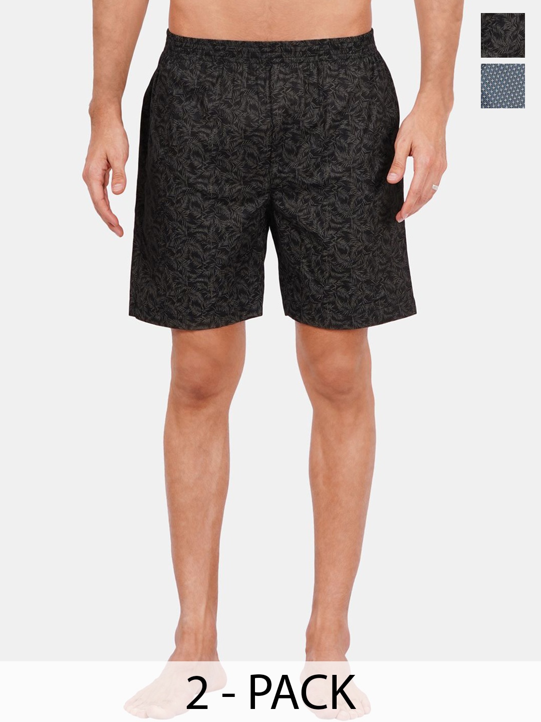 

Fleurt Pack Of 2 Printed Pure Cotton Boxers FLT-Boxer-01-BK-02-GR-S, Black