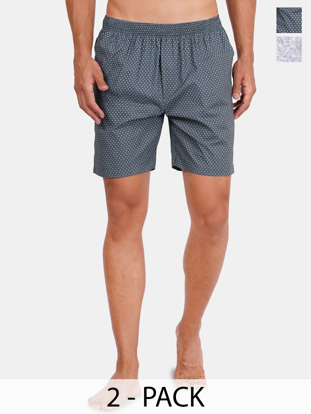 

Fleurt Pack Of 2 Printed Cotton Boxers- FLT-Boxer-01-WH-02-GR-S, White