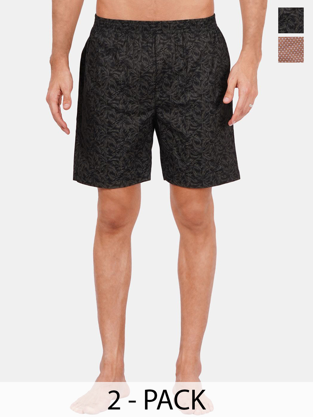 

Fleurt Pack Of 2 Printed Cotton Boxers FLT-Boxer-01-BK-02-BR-S, Black