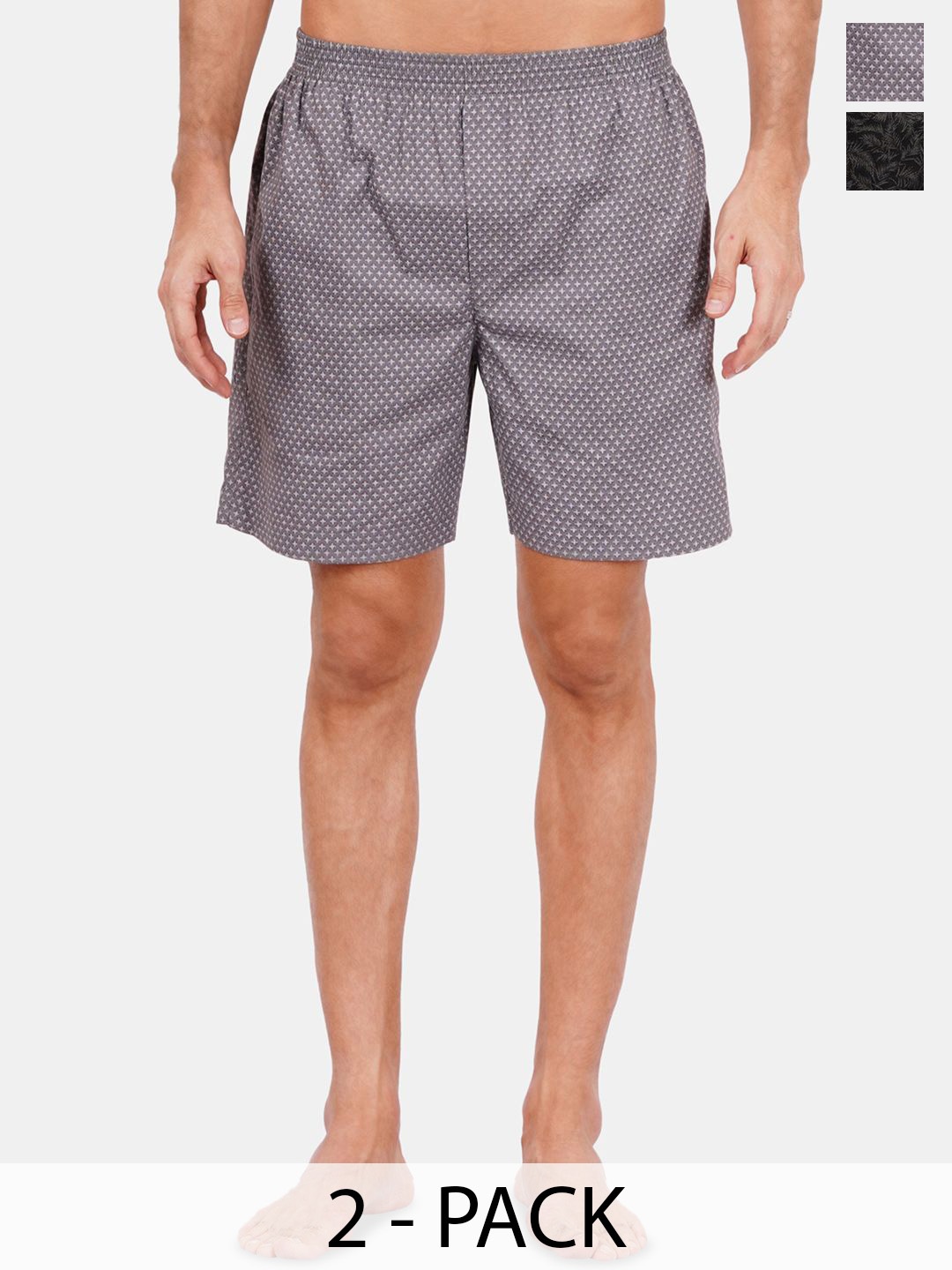 

Fleurt Pack Of 2 Printed Cotton Boxers FLT-Boxer-01-BK-02-GY-S, Black