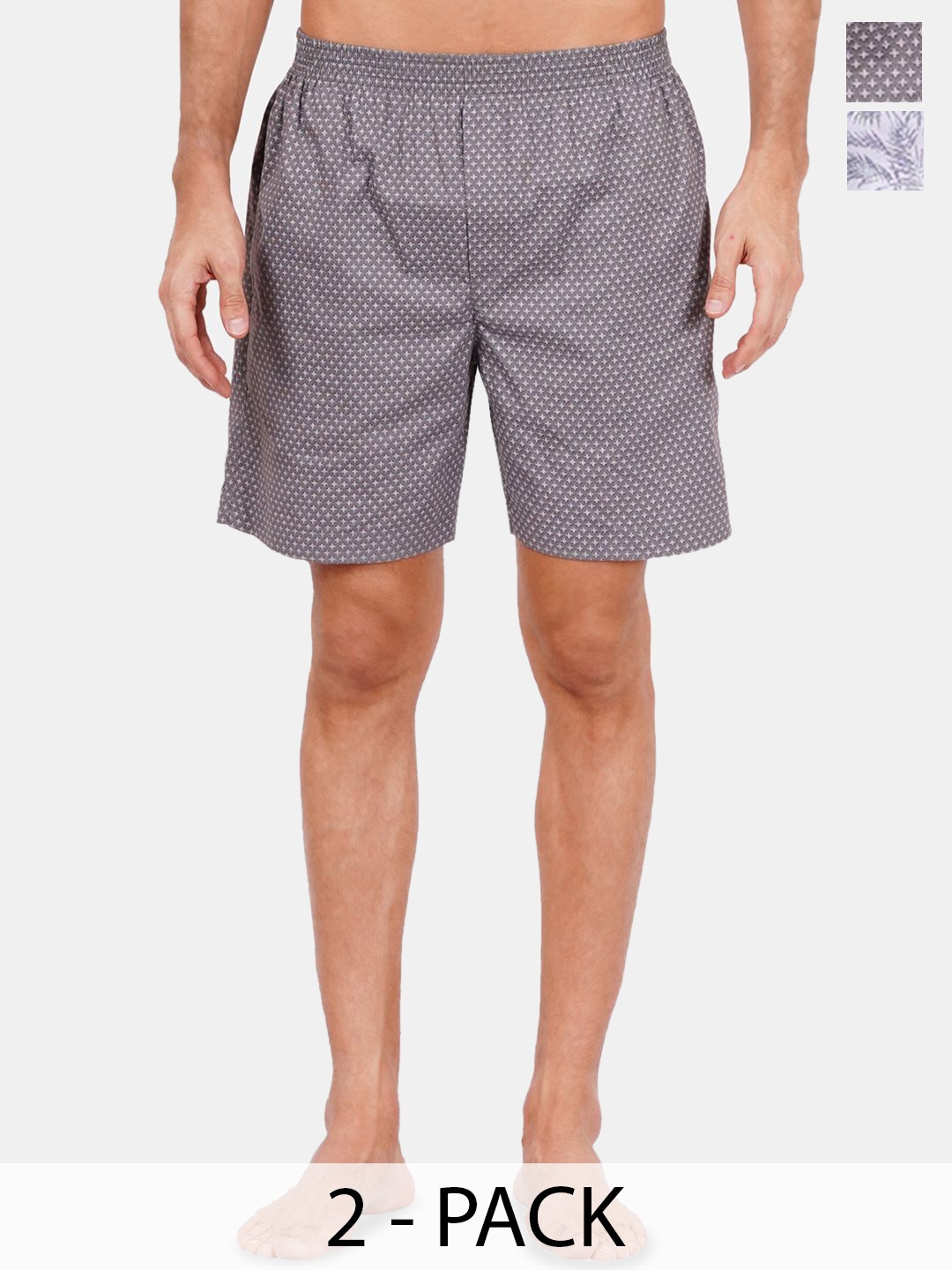 

Fleurt Pack Of 2 Printed Pure Cotton Boxers FLT-Boxer-01-WH-02-GY-S, White