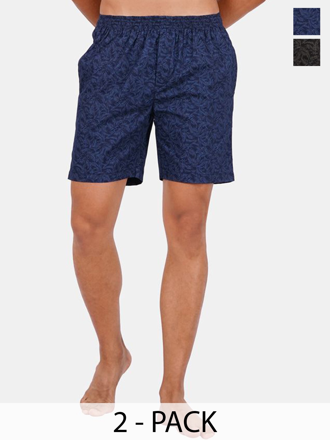 

Fleurt Men Pack Of 2 Cotton Printed Boxers FLT-Boxer-01-BL-01-BK-S, Blue