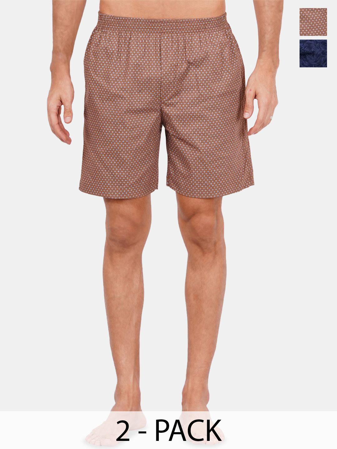 

Fleurt Pack Of 2 Printed Cotton Boxers- FLT-Boxer-01-BL-02-BR-S<br>Pack of 2 print, Blue