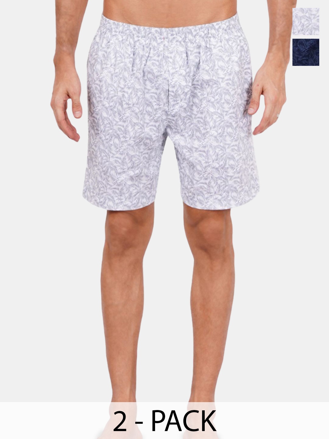 

Fleurt Pack Of 2 Printed Pure Cotton Boxers FLT-Boxer-01-WH-01-BL-S, White