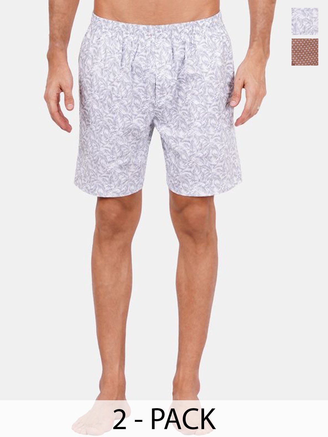 

Fleurt Men Pack Of 2 Cotton Printed Boxers FLT-Boxer-01-WH-02-BR-S, White