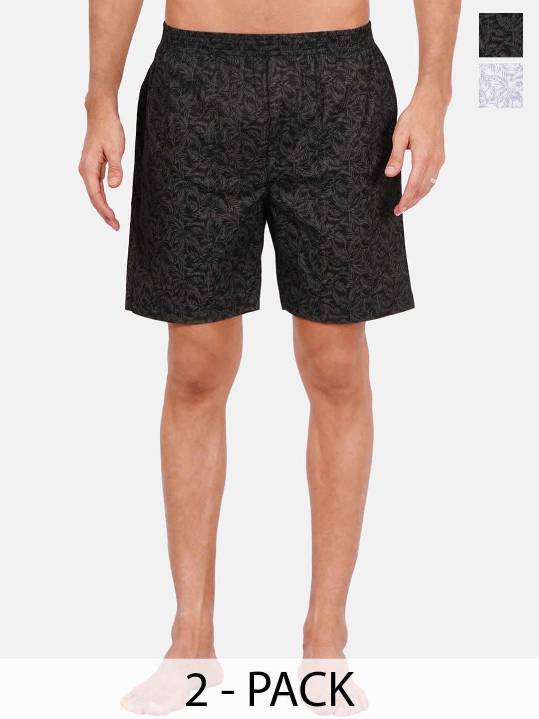 

Fleurt Pack Of 2 Men Printed Cotton Boxers FLT-Boxer-01-BK-01-WH-S, Black