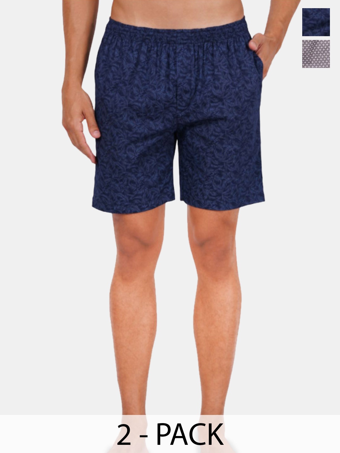 

Fleurt Pack Of 2 Printed Cotton Boxers FLT-Boxer-01-BL-02-GY-S, Blue