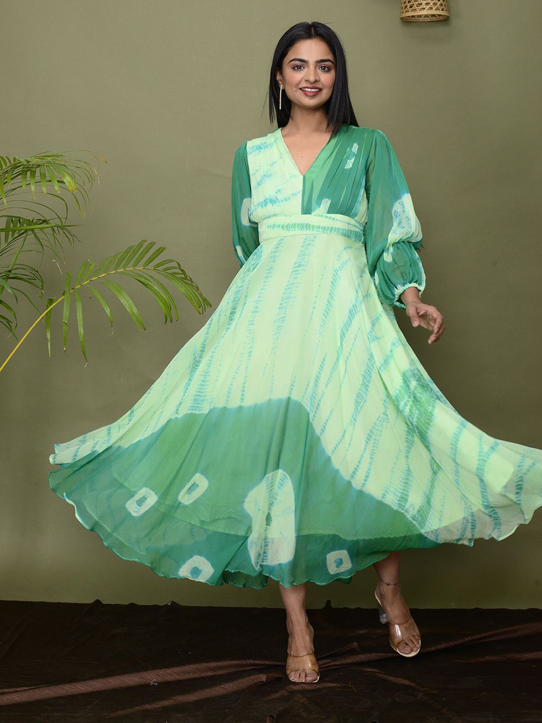 

Navvi Print Chiffon Maxi Dress, Sea green