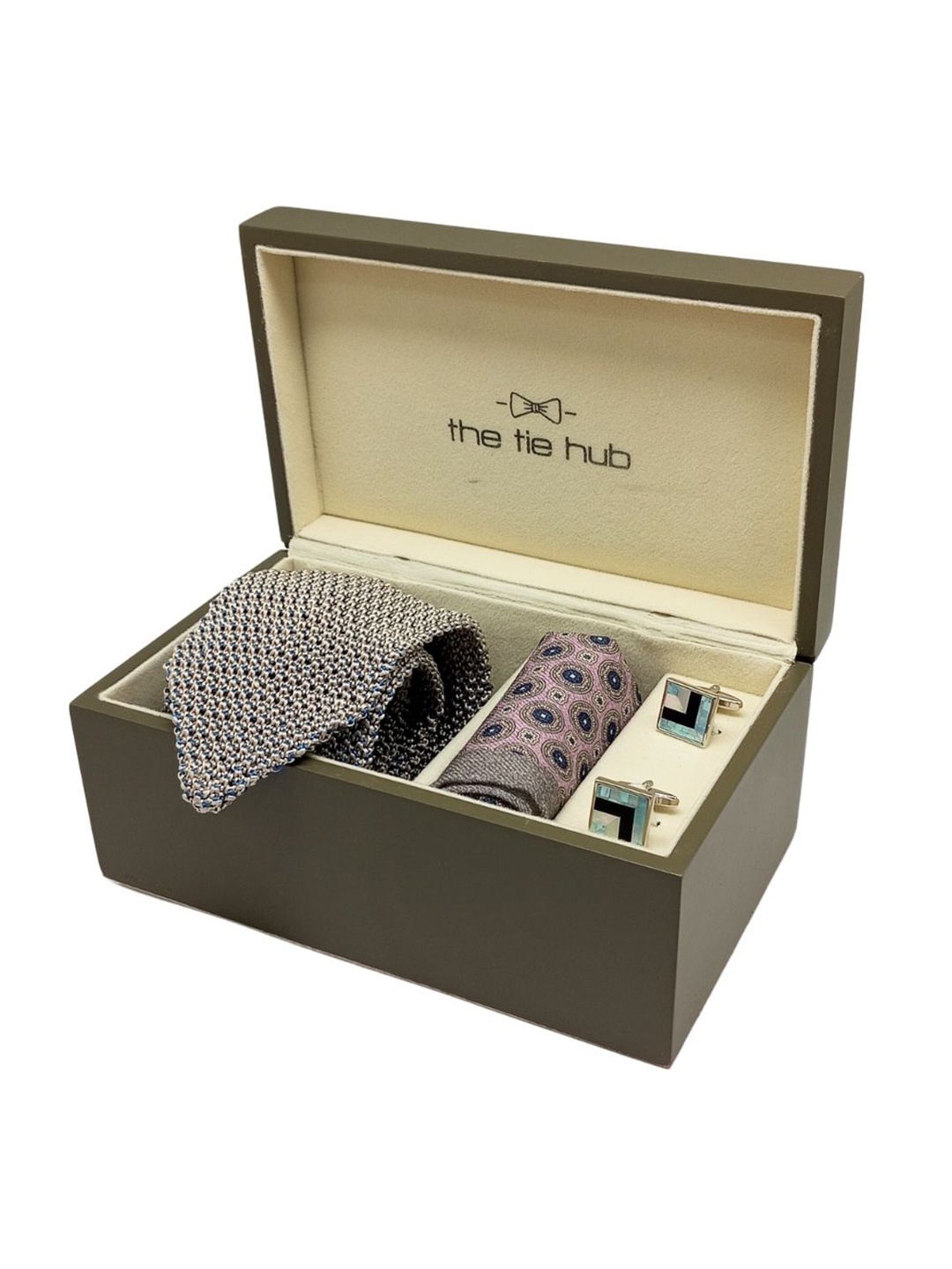 

The Tie Hub Men Accessory Gift Set of Necktie with Pocket Square and Cufflink Giftset, White