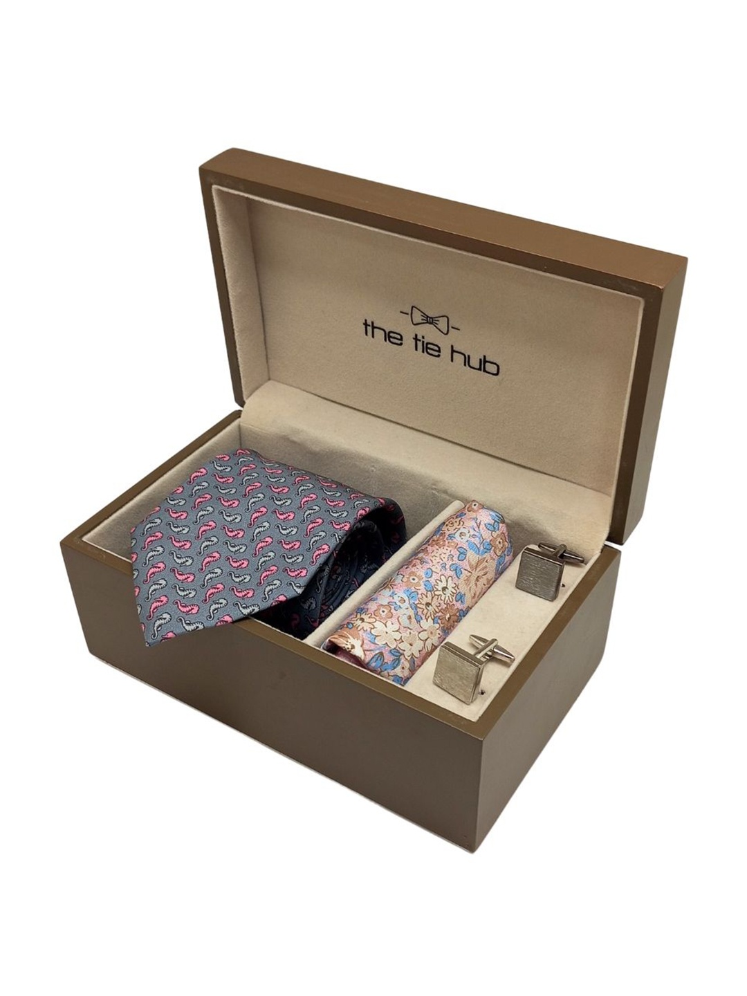 

The Tie Hub Men Accessory Gift Set of Necktie with Pocket Square and Cufflink Giftset, Grey