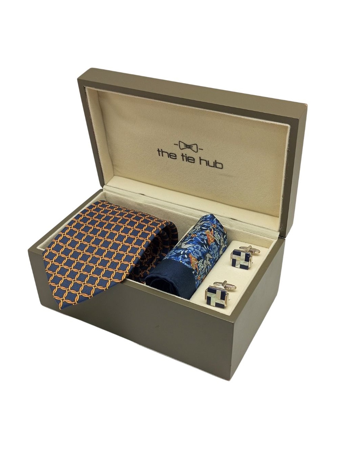 

The Tie Hub Men Accessory Gift Set of Necktie with Pocket Square and Cufflink Giftset, Blue